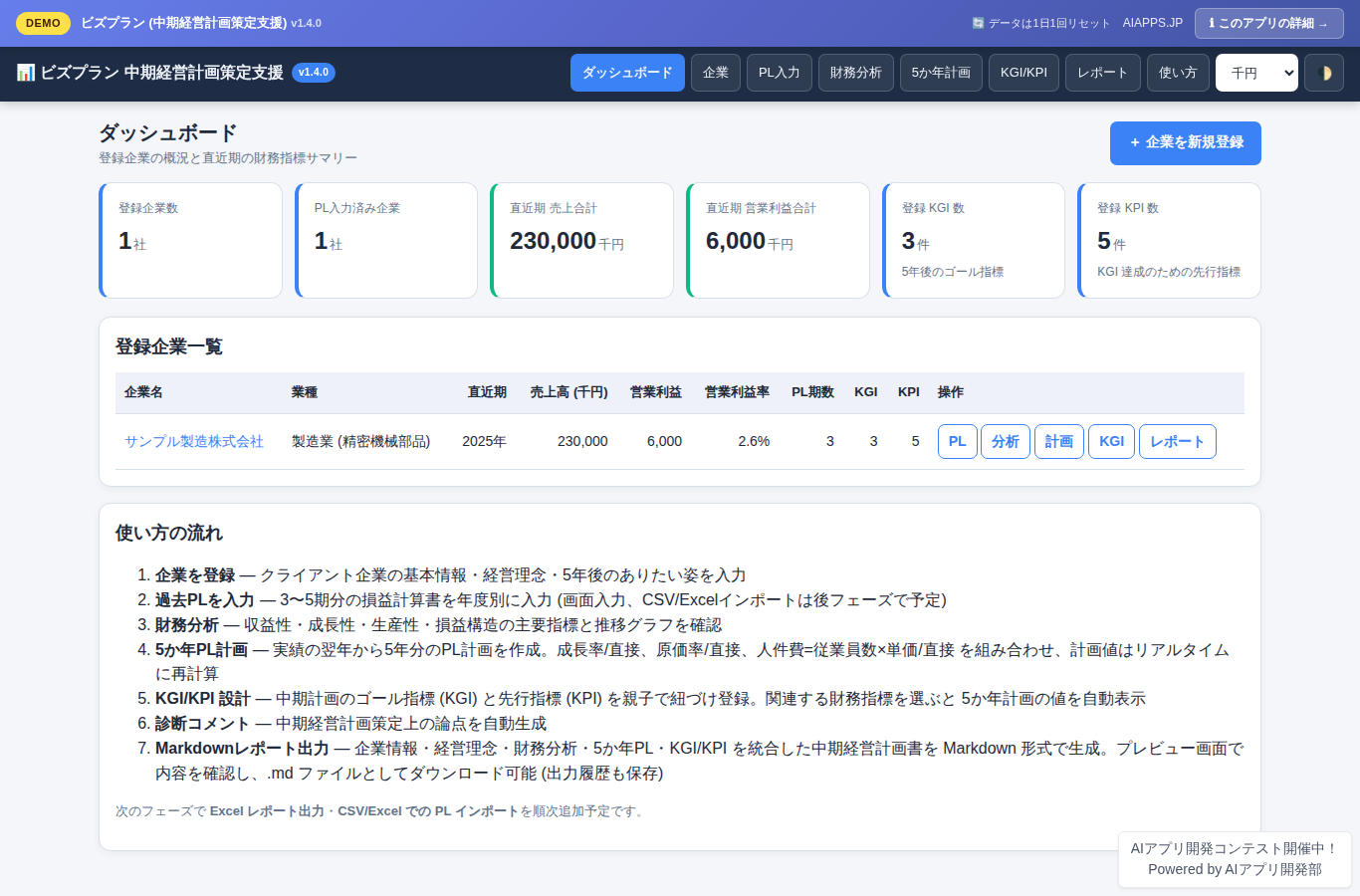 ビズプラン (中期経営計画策定支援) のスクリーンショット