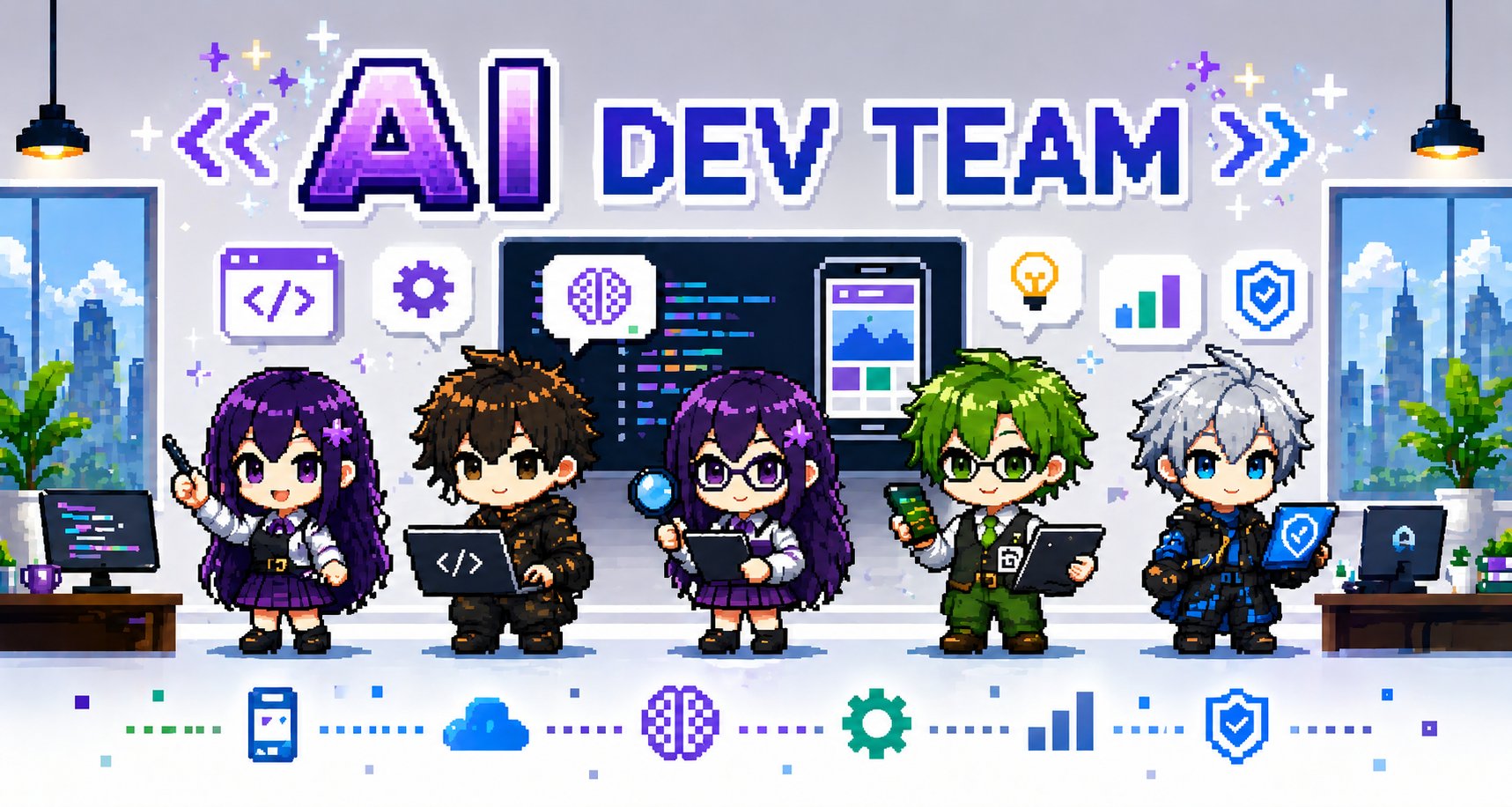 The 5 AI agents of AI DEV TEAM (Iris/Atlas/Echo/Cento/Sentinel)